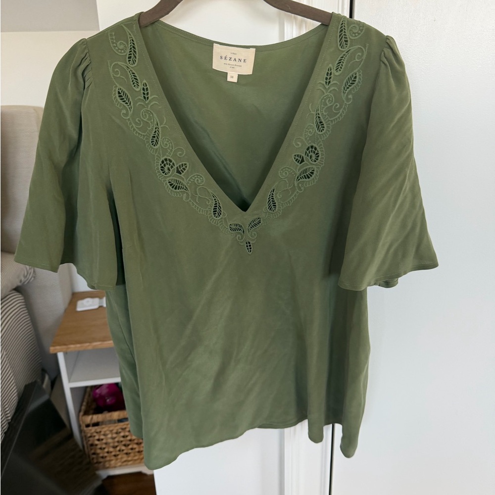 Sezane Green Embroidered Women's blouse
